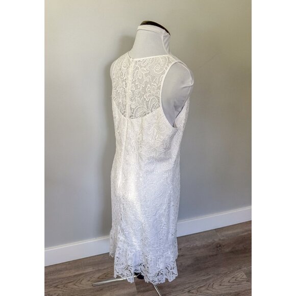WHBM Sleeveless White Floral Lace Flounce-Hem Shift Dress - Picture 7 of 12